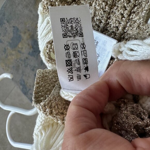 Zara Medium trendy, stylish, cream/ bronze button down Bohemian crochet sweater - Picture 11 of 12